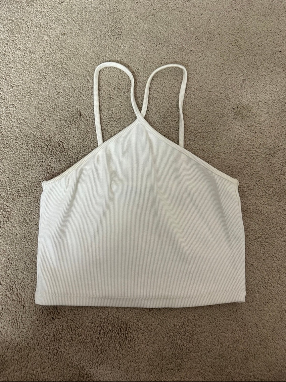 Zara White Ribbed Cropped Tank with Double Spaghetti Straps